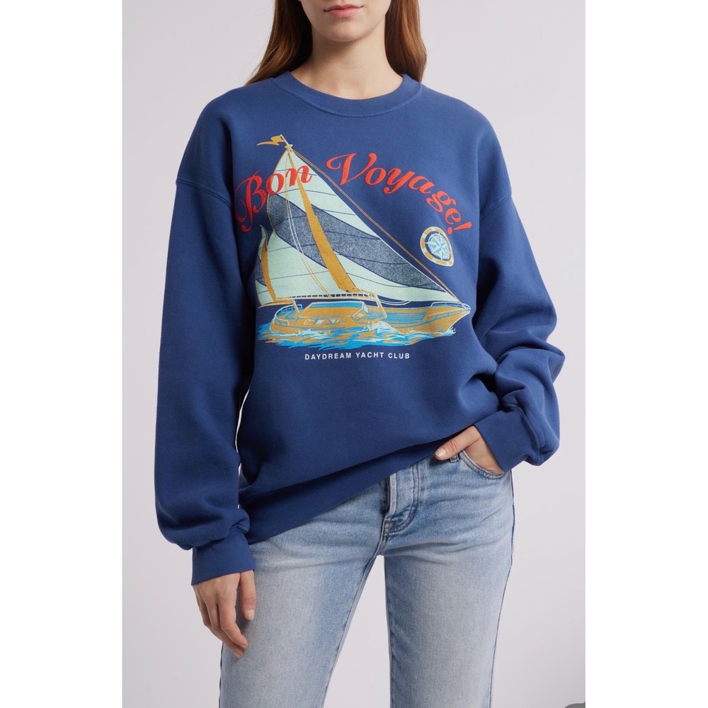 Daydreamer Bon Voyage Yacht Club Boyfriend Sweatshirt XL Washed Indigo